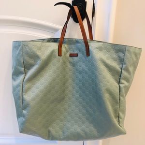 Gucci GG nylon with leather straps large tote bag